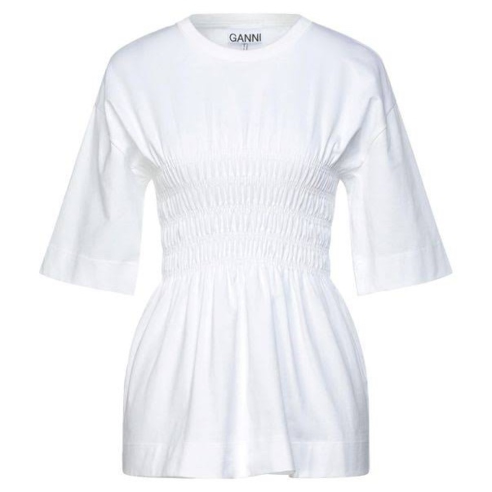 NWT Ganni white vertical pattern/ruched shirt